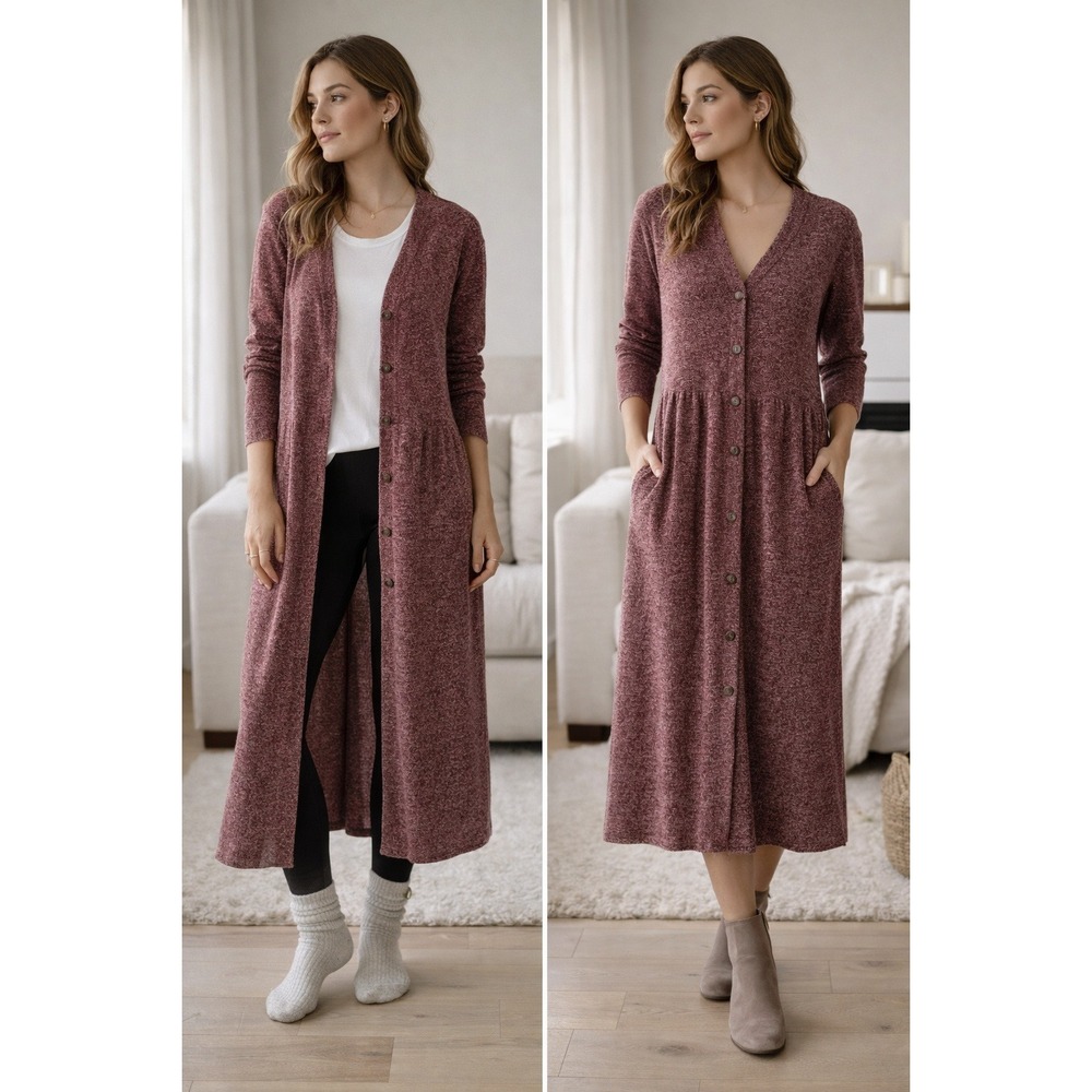 BloomChic Marled Duster Cardigan Dress Burgundy Button Front Plus 12 nwt